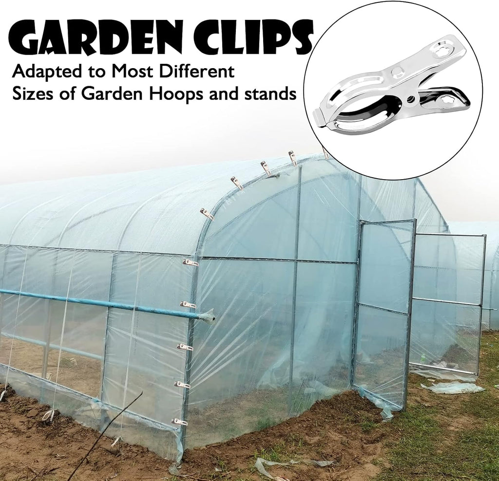 BESTEEL Upgraded 100 PCS Garden Clips, Greenhouse Clamps 100% Stainless Steel Heavy Duty Greenhuose Clips for Netting