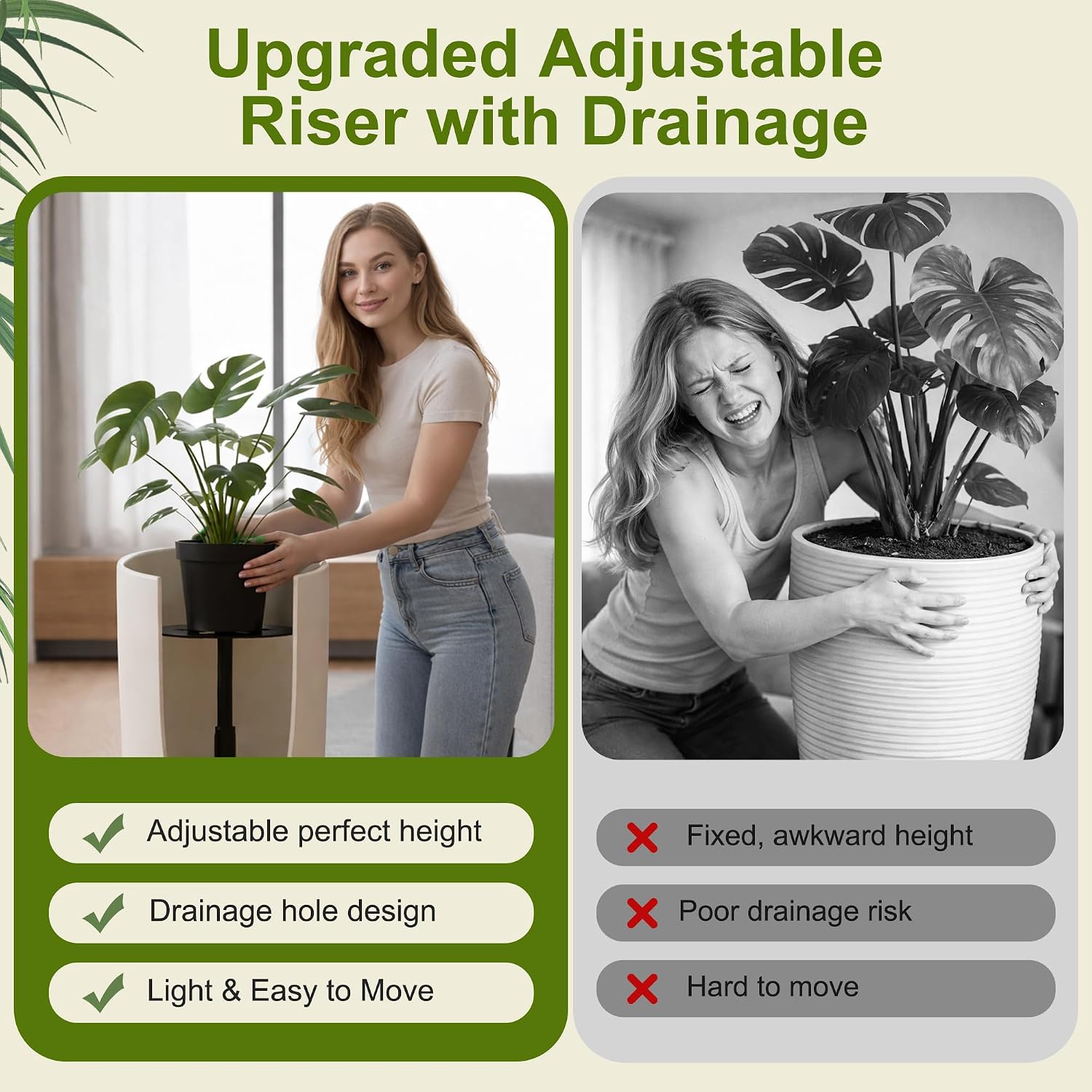 Adjustable Plant Risers for Inside Pots, 10-17 Inch Lift Height | Round Planter Insert for Tall Pots, 1 Stand, 8" & 10"