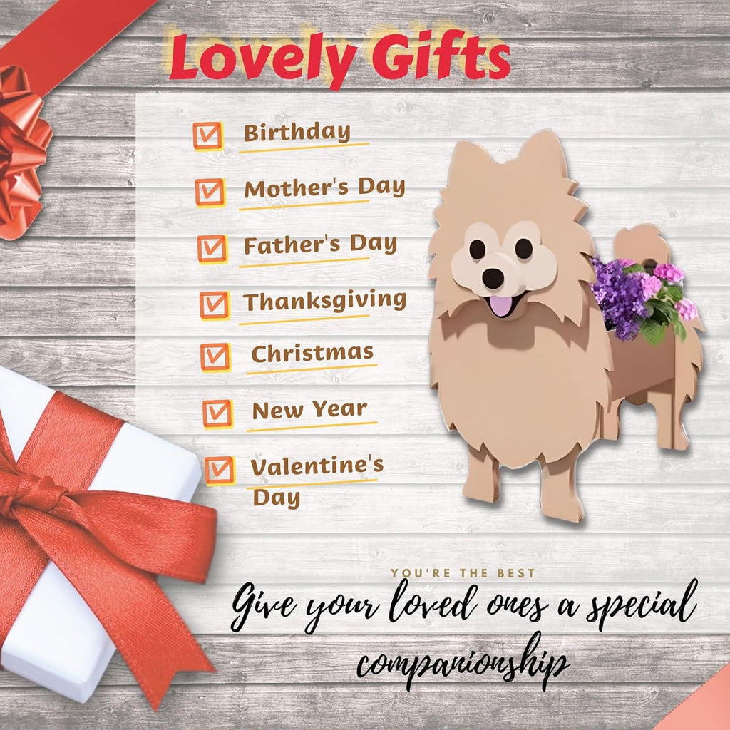 Brown Pomeranian Dog Planter Pots, Animal Shaped Flower Pot | Large Cute Plant Gift for Women and Pet Lovers, Indoor