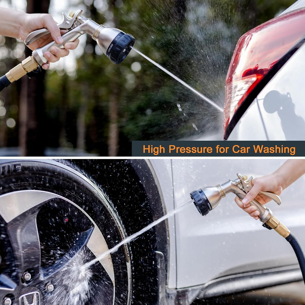 Heavy Duty Metal Garden Hose Nozzle, 7 Patterns, Rear Trigger | High pressure metal sprayer for garden, car wash, pet