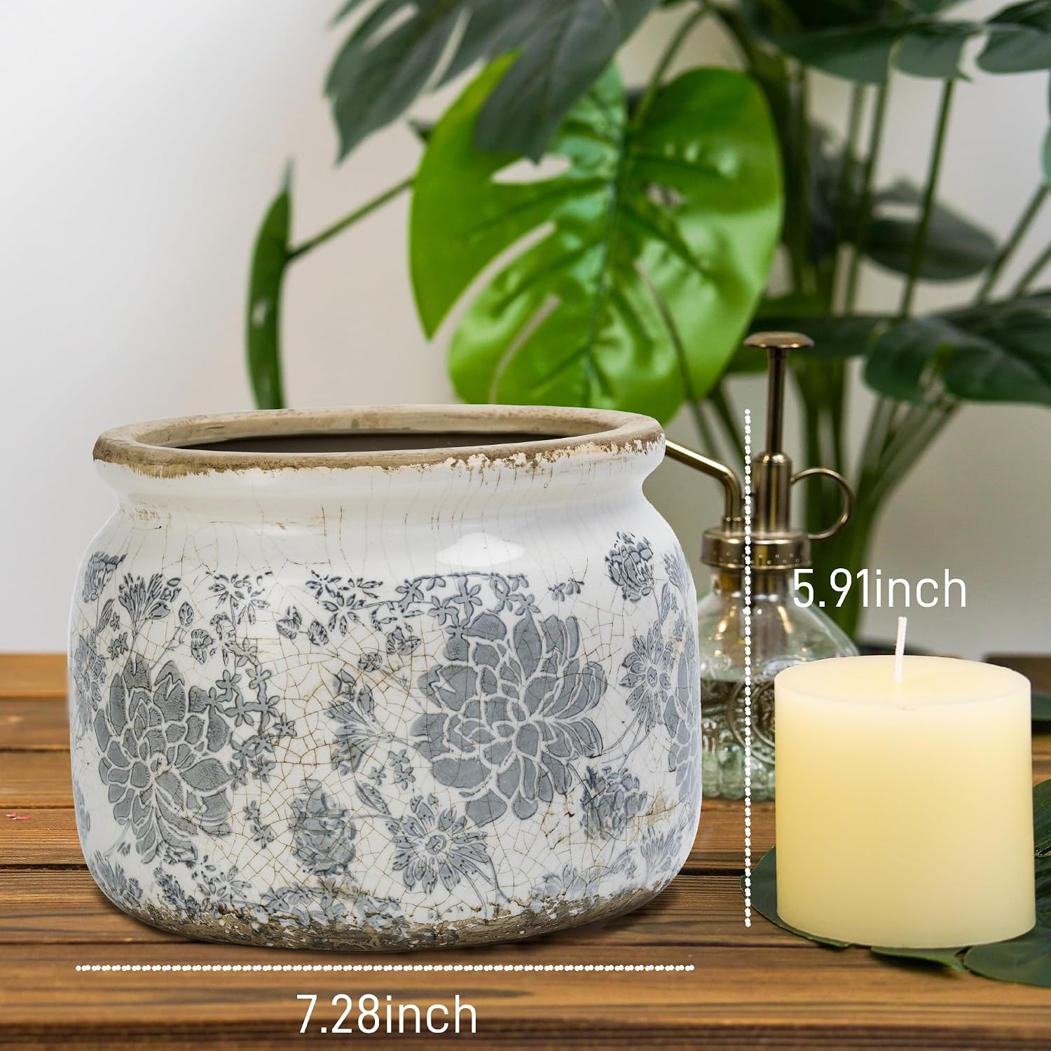Dosayes Large Ceramic Pot for Planters, Ice Crack Glazed Flower Pot with Drainage Holes,5.91inch Vintage Planters for