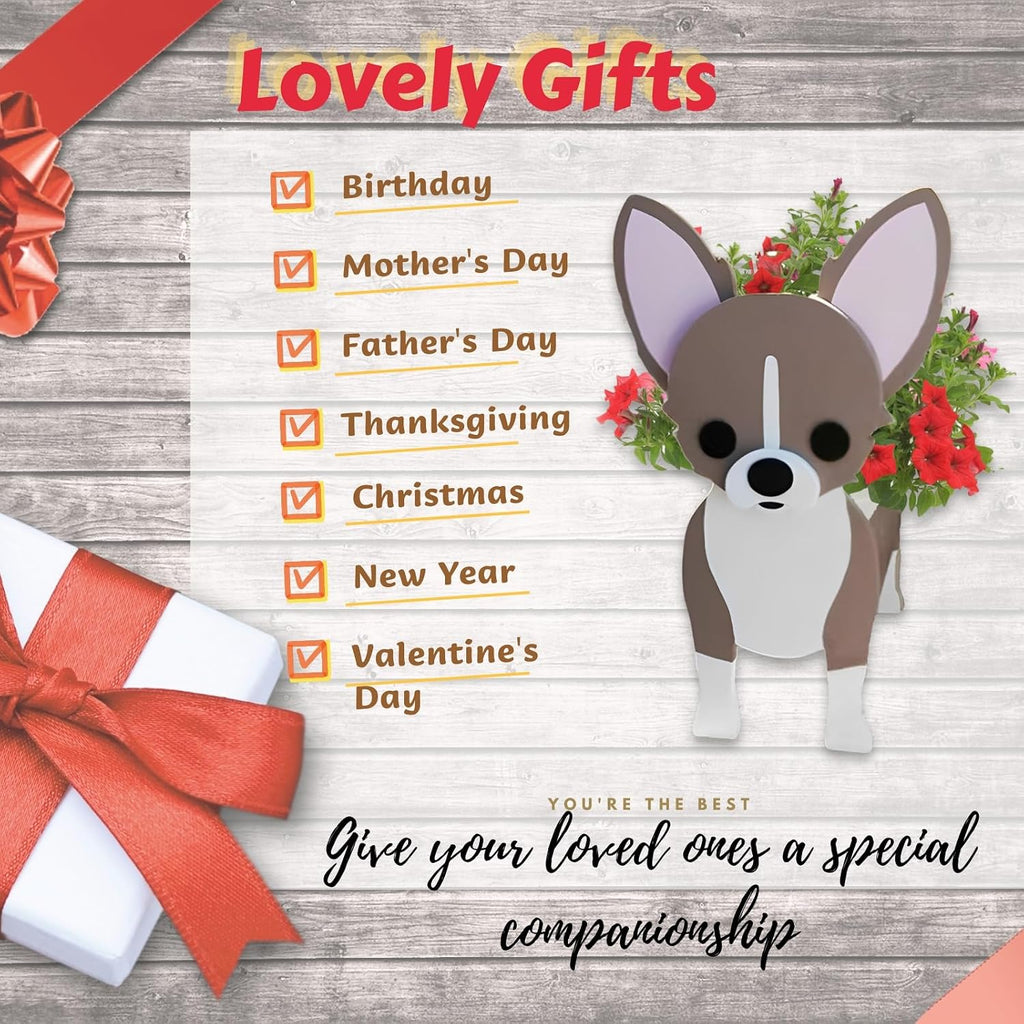 Chihuahua Dog Planter Pots, Animal Shaped Flower Pot | Cute Plant Gift for Women and Pet Lovers, Indoor Outdoor Garden