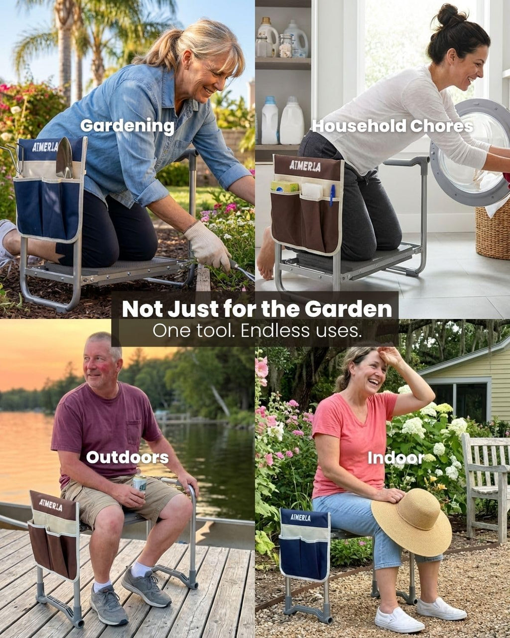 Foldable Garden Kneeler Seat Heavy Duty [Upgraded Widened Thick Kneeling Pad] Garden Stool with Large Garden Tool Bags