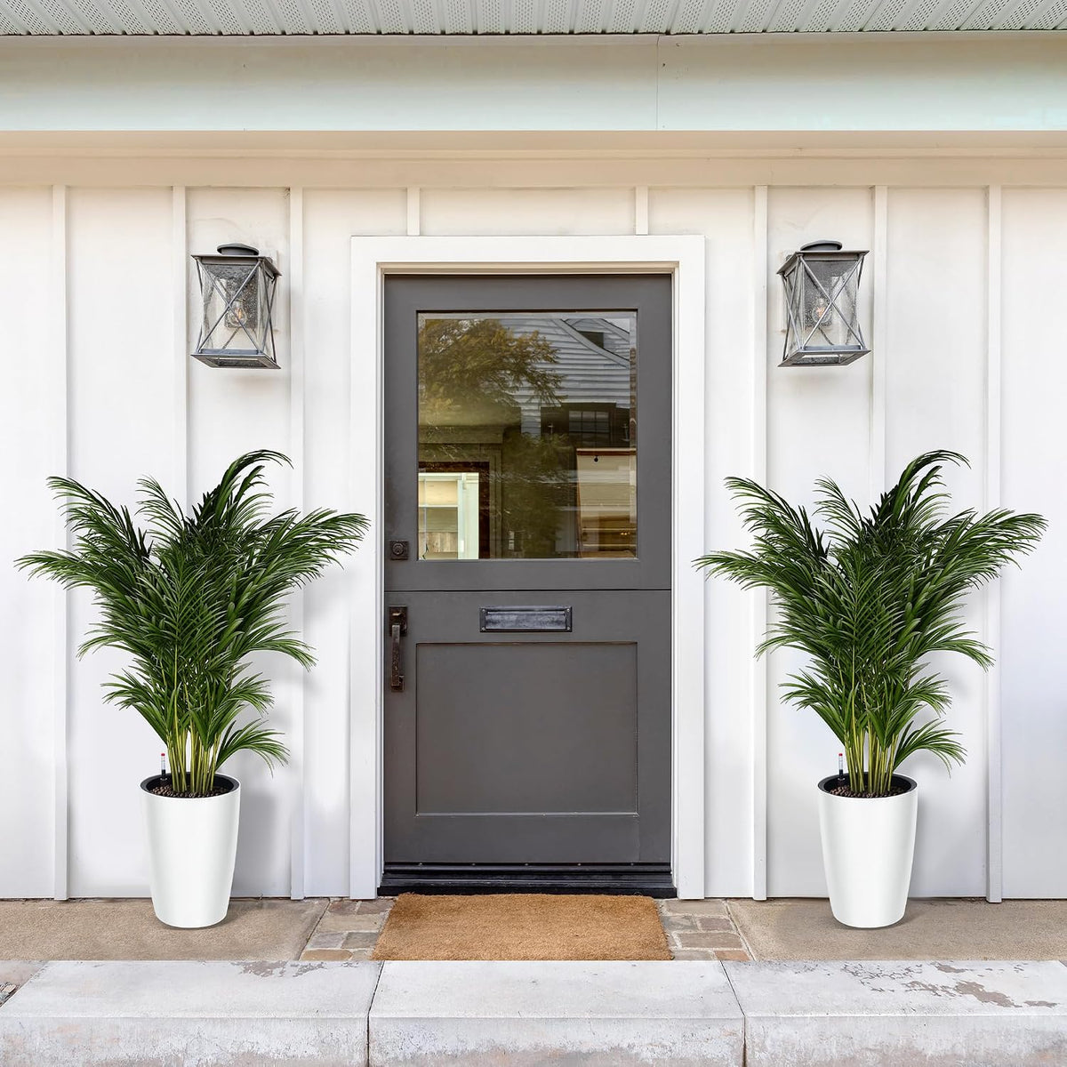 Garvee Tall Planters for Outdoor Plants, 16 in Planters Set of 2, White | Outdoor & Indoor Planters with Water Level