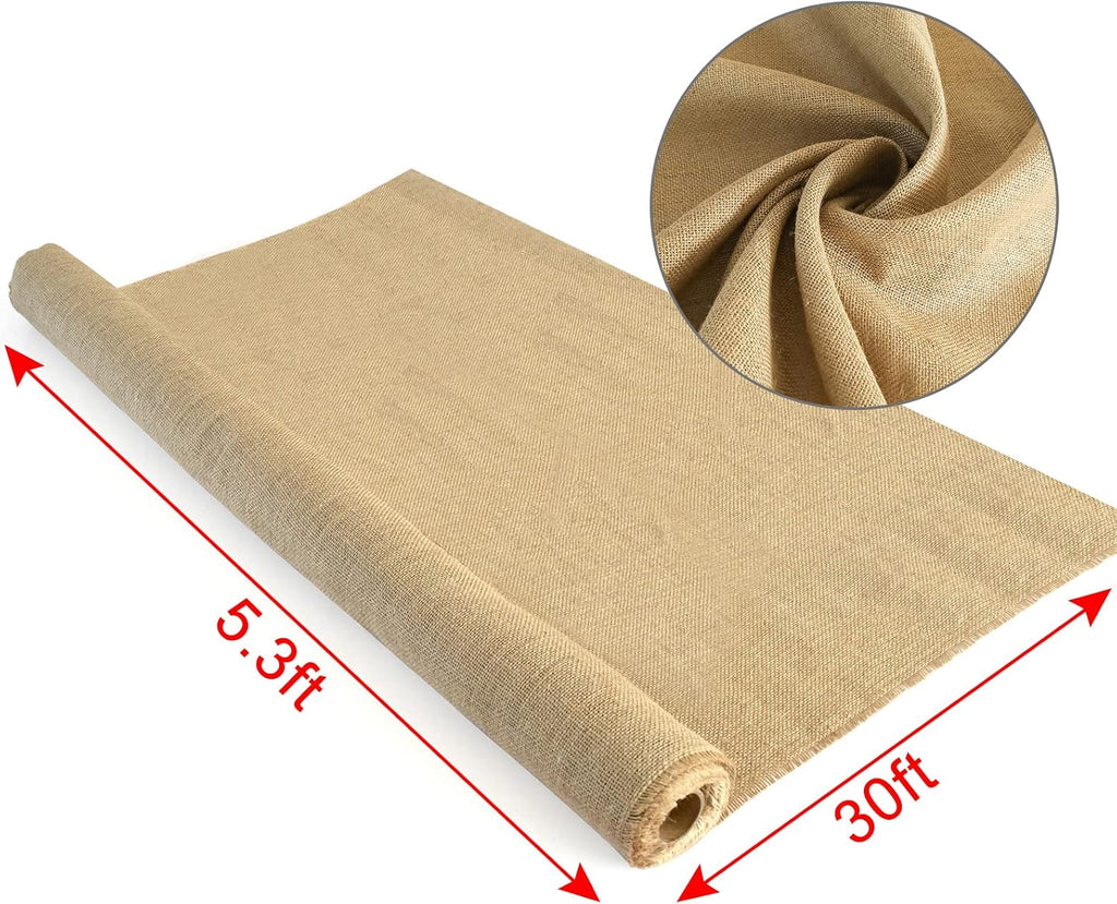 Agfabric Garden Burlap Fabric Roll, 64 inch x30 Feet Higher Density Natural Jute Material for Party Decor, Table