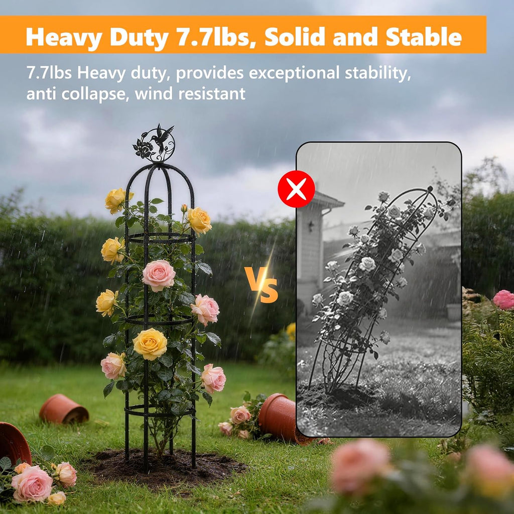 Elegant Outdoor Garden Trellis for Climbing Plants with Premium 100% Metal | Floral Bird Topper 5.9ft Tall, 7.7lbs
