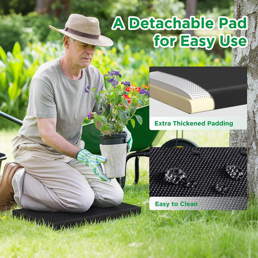 10.8” Wide Garden Kneeler and Seat, Heavy Duty Foldable Garden Stool | Included Thickened Kneeling Pad, Portable