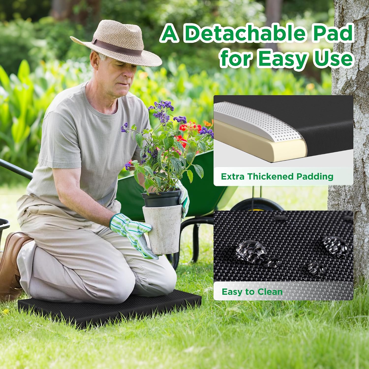 10.8” Wide Garden Kneeler and Seat, Heavy Duty Foldable Garden Stool | Included Thickened Kneeling Pad, Portable