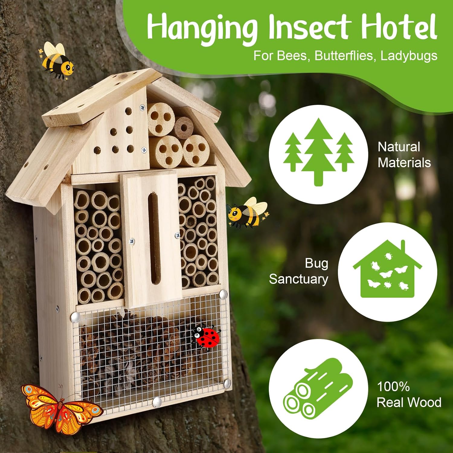 2 Set Bug Hotel Kit DIY Insect Hotel Lady Bug House for Garden DIY Cedar Wood Craft for Butterfly, Ladybird, Beneficial