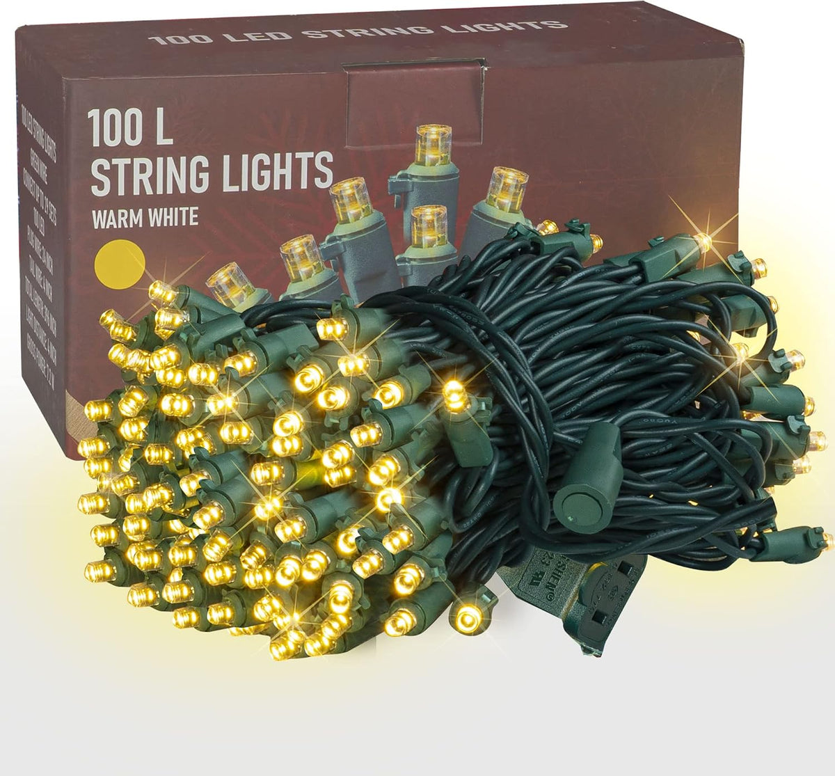 Dazzle Bright 33FT 100 LED Christmas String Lights Indoor Outdoor Waterproof, Warm White Christmas Lights Green Wire, Twinkle Lights Plug in for Tree Room Bedroom Wedding Xmas Decorations