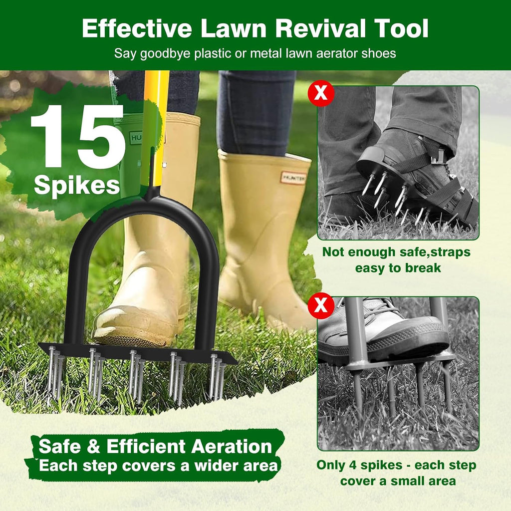 Lawn Aerator Tool - Grass & Soil Aerator for Lawn & Yard Care | 15 Sharp Spikes Manual Aerator for Lawn , Deep Soil