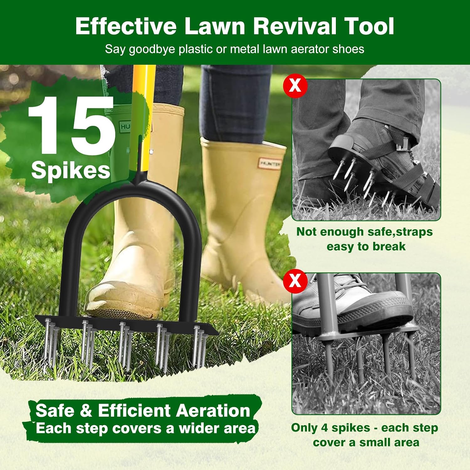 Lawn Aerator Tool - Grass & Soil Aerator for Lawn & Yard Care | 15 Sharp Spikes Manual Aerator for Lawn , Deep Soil