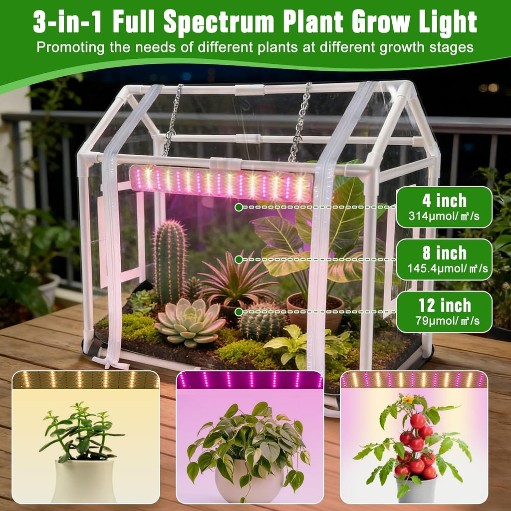 Mini Greenhouse with Grow Light for Indoor, PVC Planting Tent with Waterproof Mat & Zipper Door,15W Full-Spectrum LED
