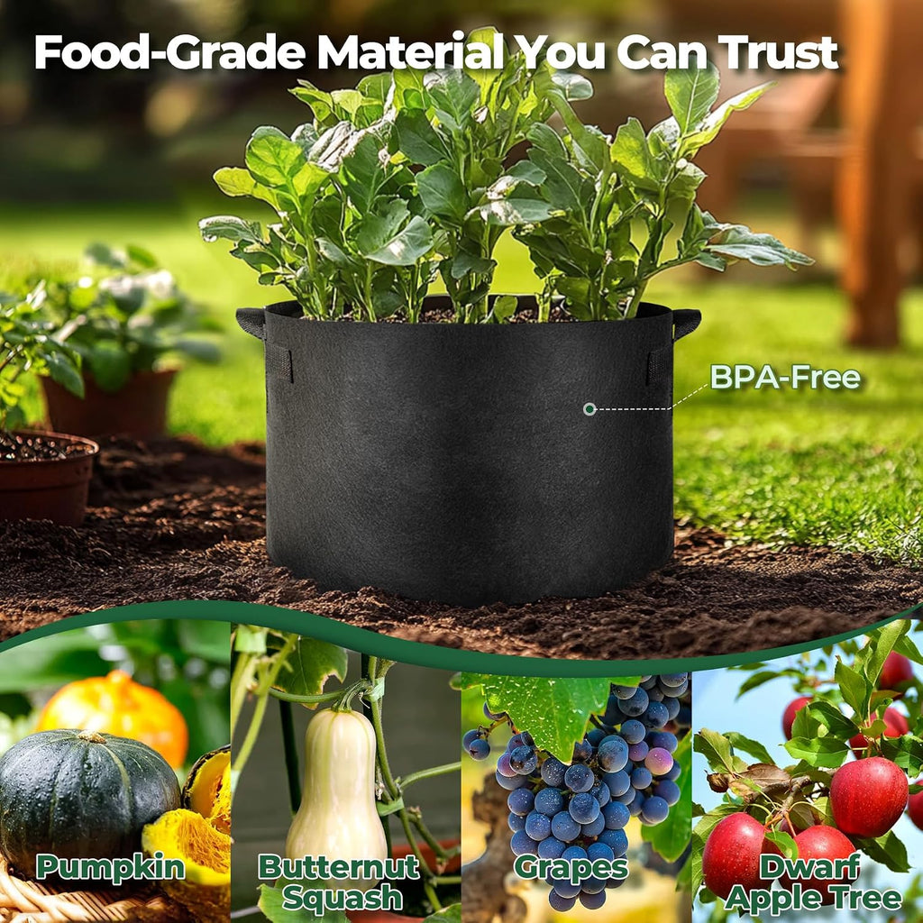 T4U Grow Bags 25 Gallon 5 Pack, Large Fabric Pots for Outdoor Plants Trees | Saplings shrubs planters, Heavy duty