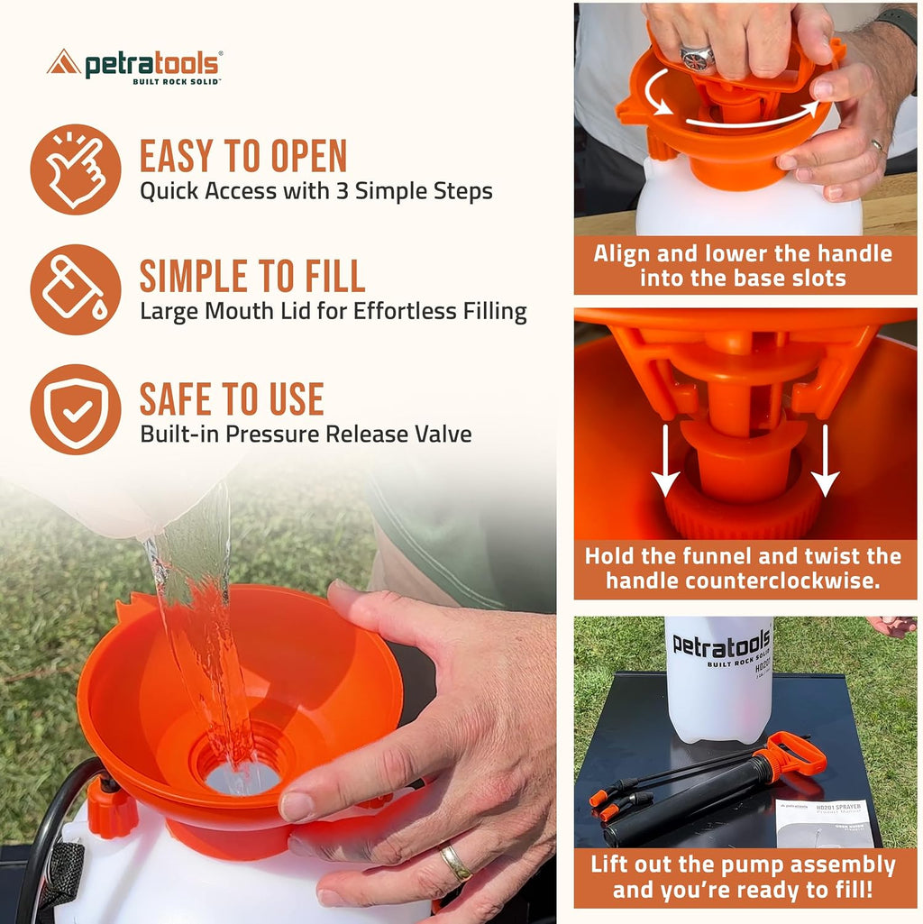 PetraTools HD101 Garden Pump Sprayer, 52-in Long Hose & 2 Nozzles, 1 Gallon | Weed Sprayer 1 Gallon w/ Easy Carry