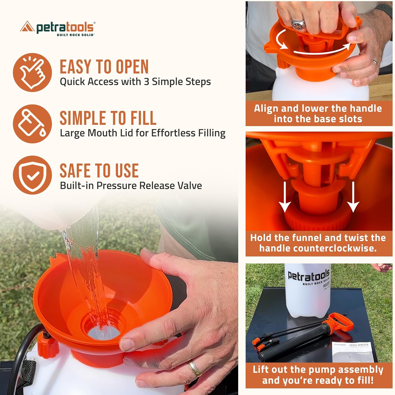 PetraTools HD201 Garden Pump Sprayer 2 Gallon, 52-in Long Hose & 2 Nozzles | Lawn & Garden Sprayer w/ Easy Carry Handle