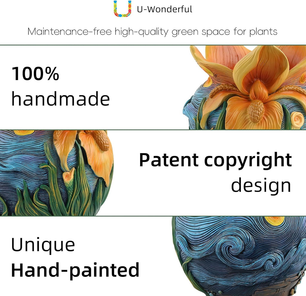 Starry Night Plant Pot - 6.8inch Unique Flower Pot | Decorative Planters for Indoor Plants with Drainage Hole, Fun