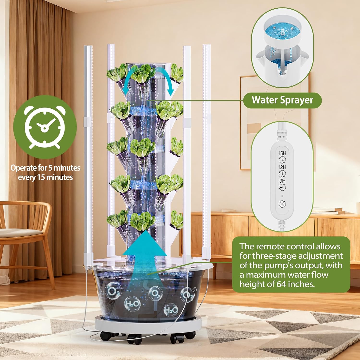 SPECILITE Hydroponics Growing System Kit with Grow Light, 5 Tiers 20 Pods | with Wheels, Pump & Timer, 30L