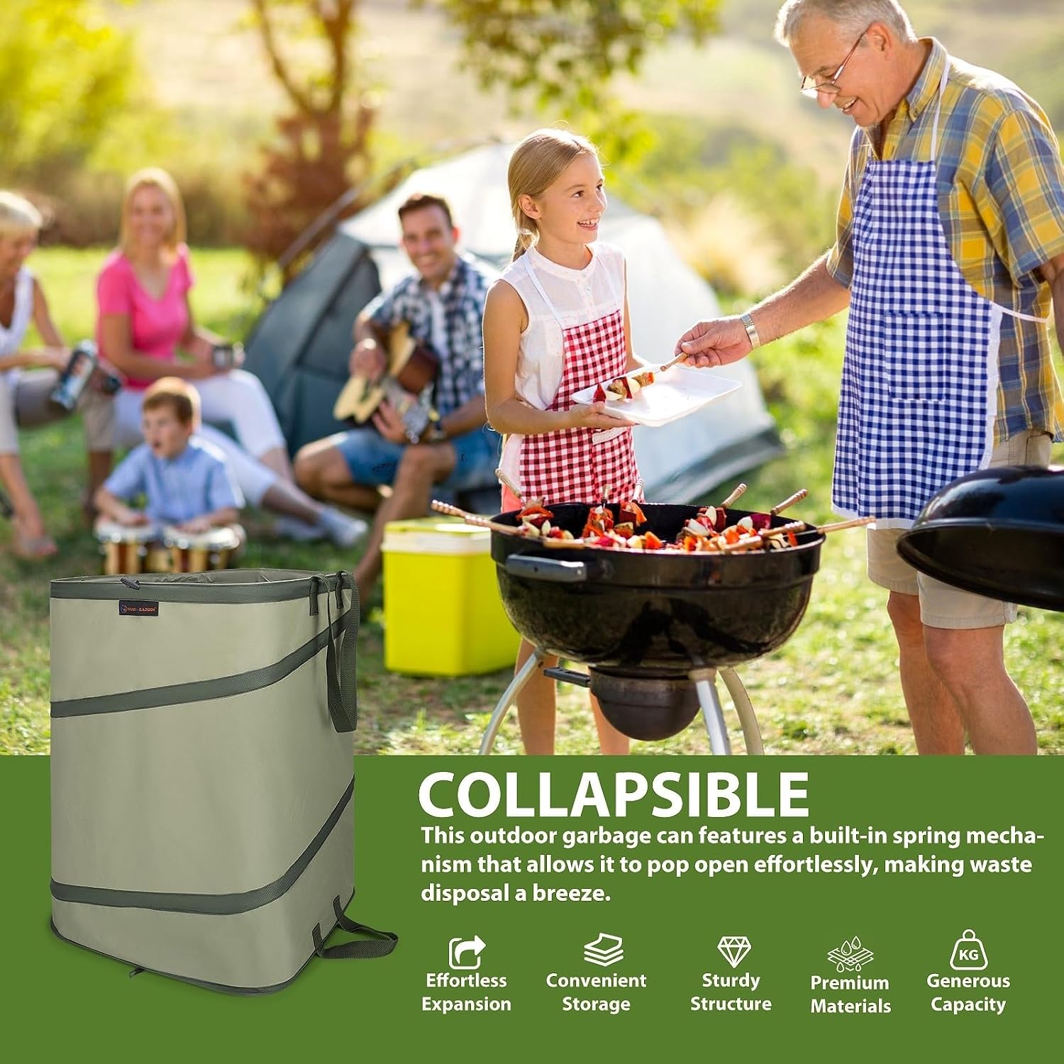 YUDI & GARDEN 46 Gallon Square Collapsible Yard Waste Containers | Collapsible Trash Can, For Collecting Weeds, Leaf