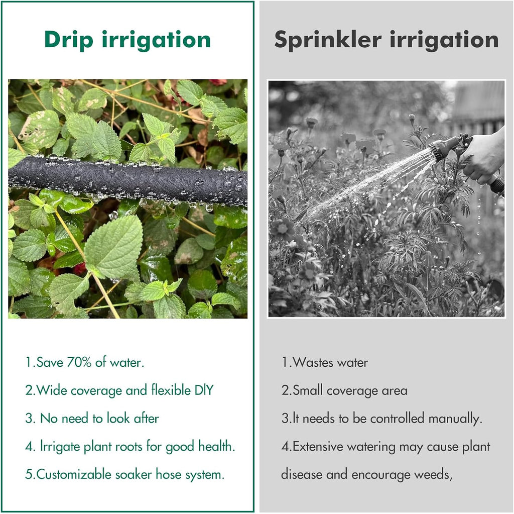Customized Water Saving Soaker Hose System for Garden & Vegetable | 1/2 Inch 50ft Soaker Hose with 25ft PVC Garden