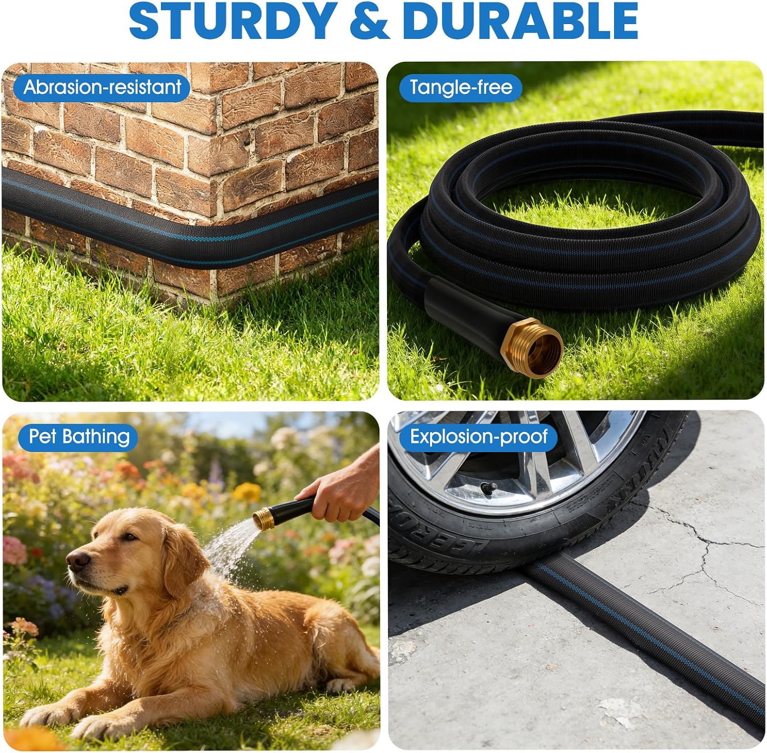 100FT Non-Expanding Garden Hose, Ultra Lightweight Water Hose, Kink-Free, Burst-Resistant, Durable & Flexible Hose