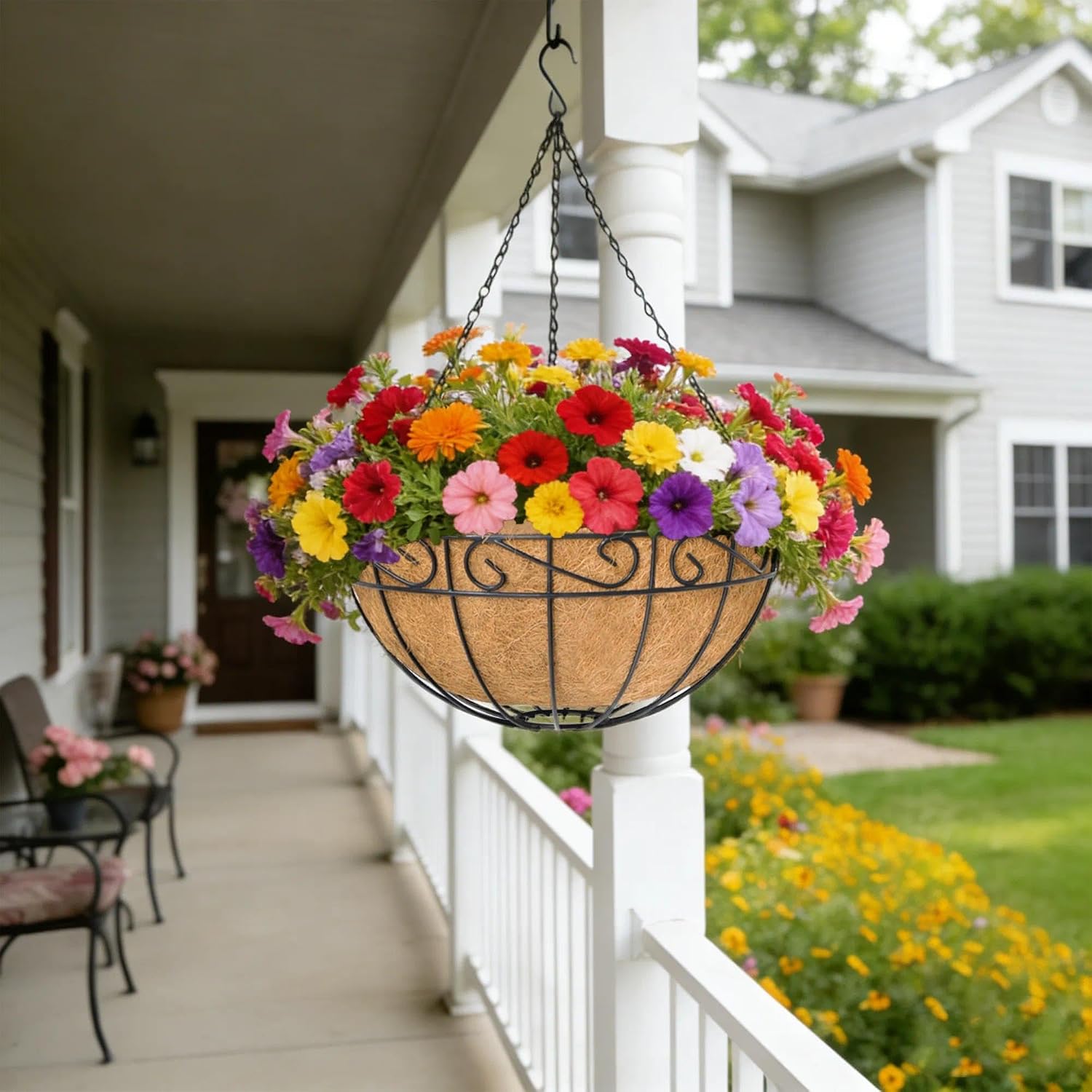 4 Pack 14 Inch Hanging Baskets for Plants Outdoor Metal Hanging Planter Basket with Coco Coir Liner Hanging Flower Pots