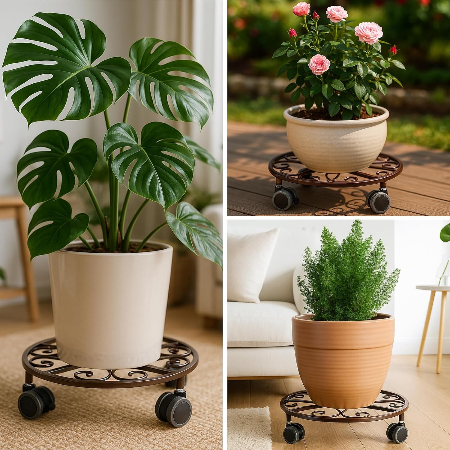 5 Pack Plant Caddy with Wheels Heavy Duty 16 Inch Large Metal Plant Stand with Wheels Plant dolly Rolling Plant Stand