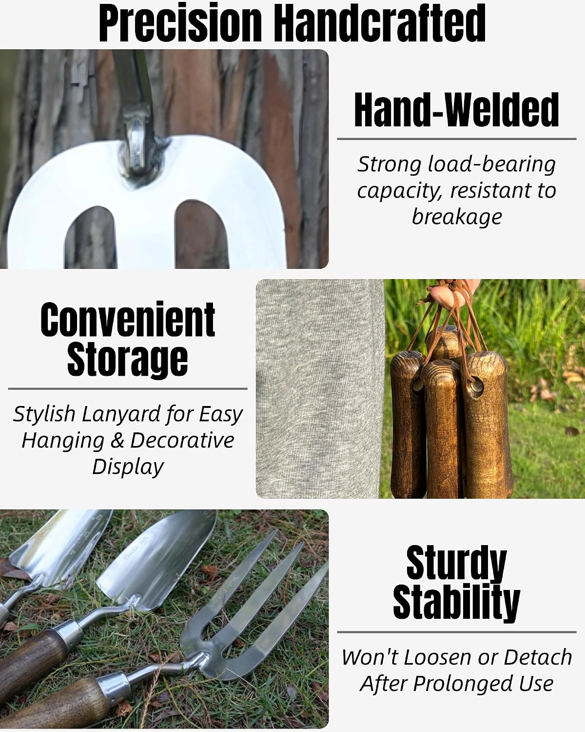 Garden Tool Set, 6PCS Heavy Duty Stainless Steel Gardening Hand Tools with Ropes, Includes Hand Cultivator Shovel