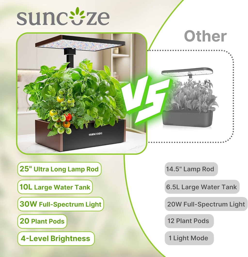 SUNCOZE Smart Hydroponics Growing System, 20 Pods, 25 in Adjustable Height | Indoor Herb Garden with 30W LED Grow