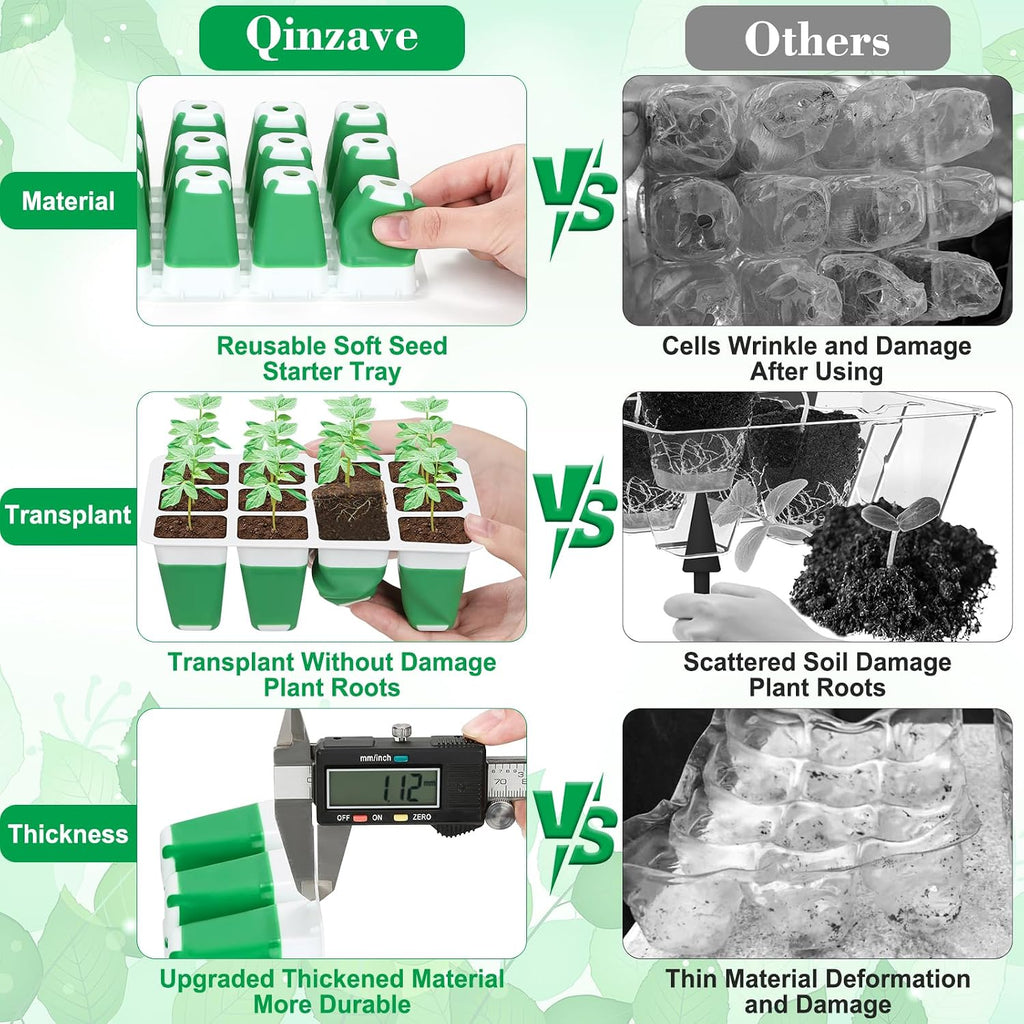 Reusable Silicone Seed Starter Tray, 60 Cells Seed Starter Kit with Humidity Adjustable Dome and Lid, Plant Germination