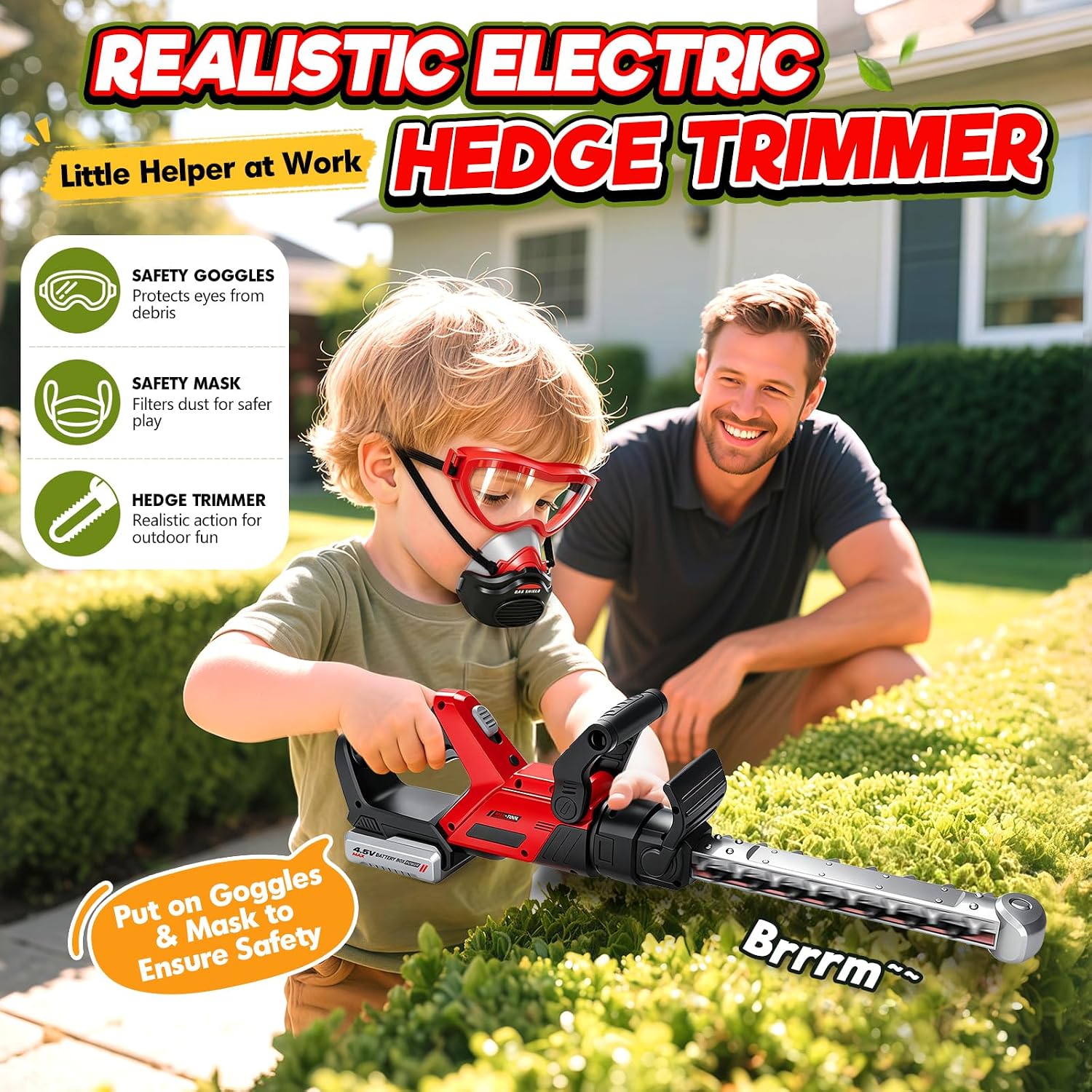 Kids Tool Set, 3-in-1 Toy Leaf Blower, Weed Wacker & Hedge Trimmer | Toddler Garden Tool Set with Sounds Lights