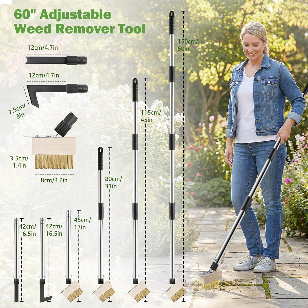 PIMEKOY Crack Weeder Tool Set, 3 Different Weed Remover Tool Head for Paver | 60" Long Handle Weed Scraper Tool, Moss