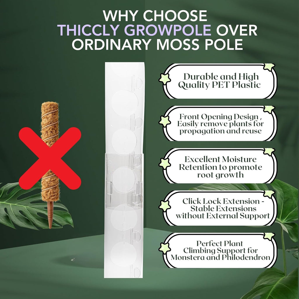 THICCLY Small GrowLid 10 Pcs (Clear) - Self Watering Clear D-Shaped Plastic Moss Pole Hydroponics Growing System Kratky