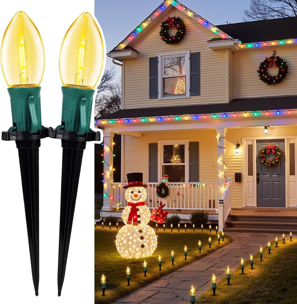 Christmas Pathway Lights Outdoor,51.4 Ft C9 Lights with 40 Warm White Bulbs