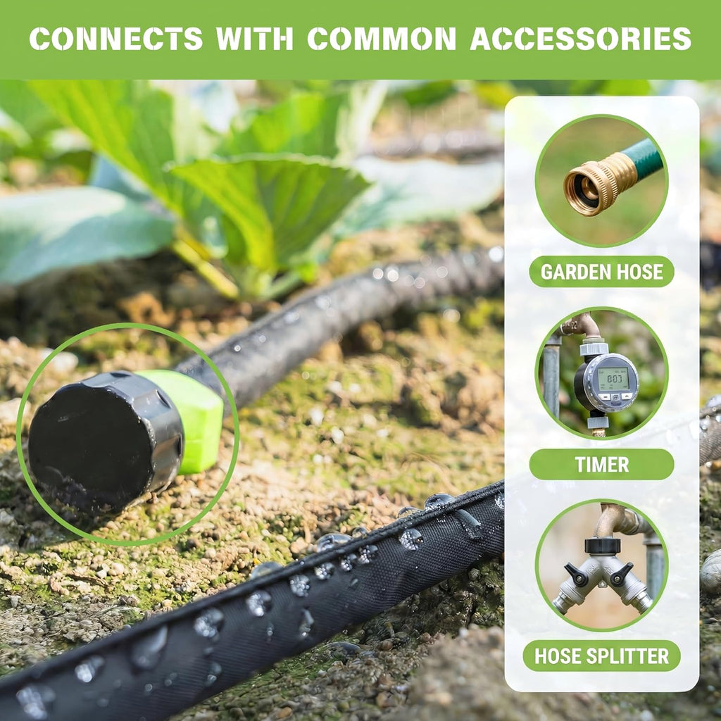 Flat Soaker Hose 50 FT, Garden Soaker Hose for Lawn and Yard, Water-Saving | Drip Soaker Hose for Garden Bed and Lawn