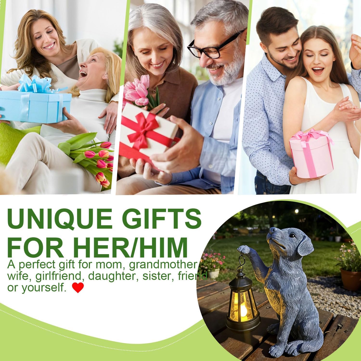YODY Garden Statues Outdoor Garden Decor: Dog Statue with Solar Lantern for Yard Art Lawn Ornaments Porch Patio Balcony