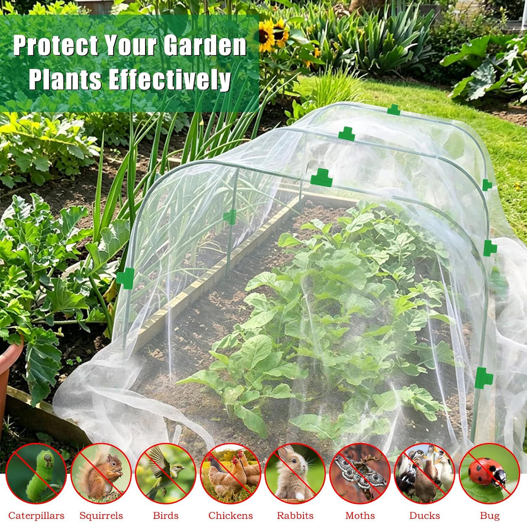 10 X 33 FT Garden Mesh Netting Kit Pest Barrier for Raised Beds with Hoops | Fruit Tree Netting with 6 Sets Garden