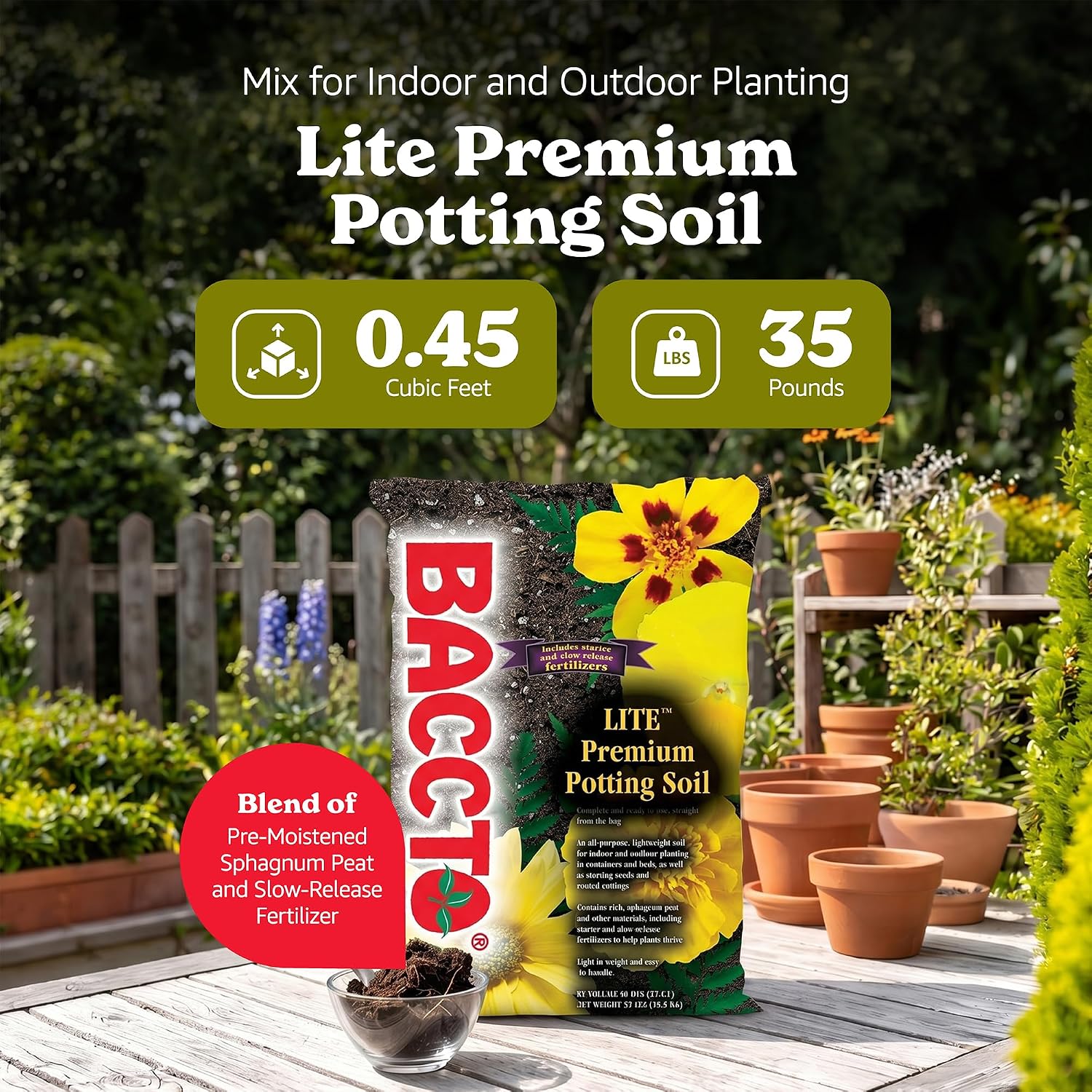 Michigan Peat 1440 Baccto Lite Premium Potting Soil for Gardening, Seed Starting, Propagation, and More, 40 Quart Bag