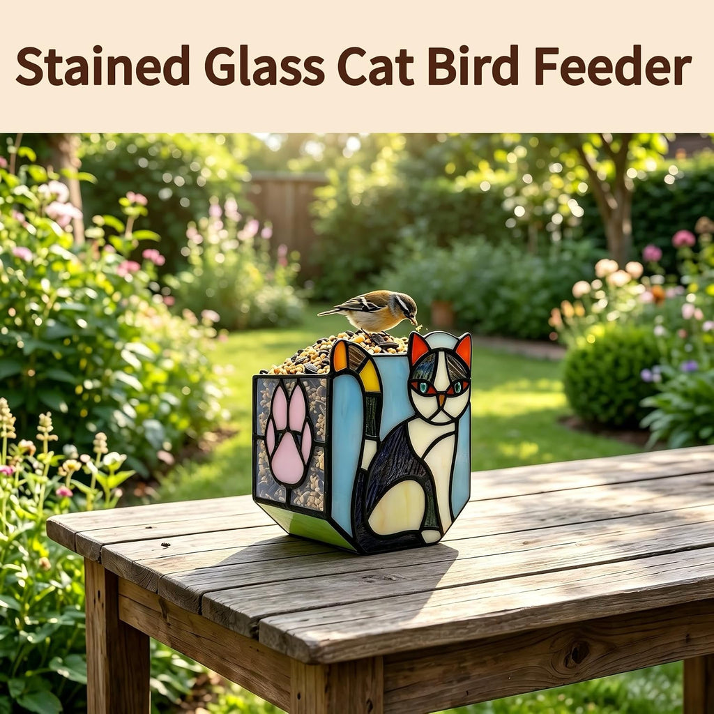 Handmade Stained Glass Indoor Plant Pot,Flower Pots with Drainage Holes,Black Orange Cat Planter Pot, Cute Succulent