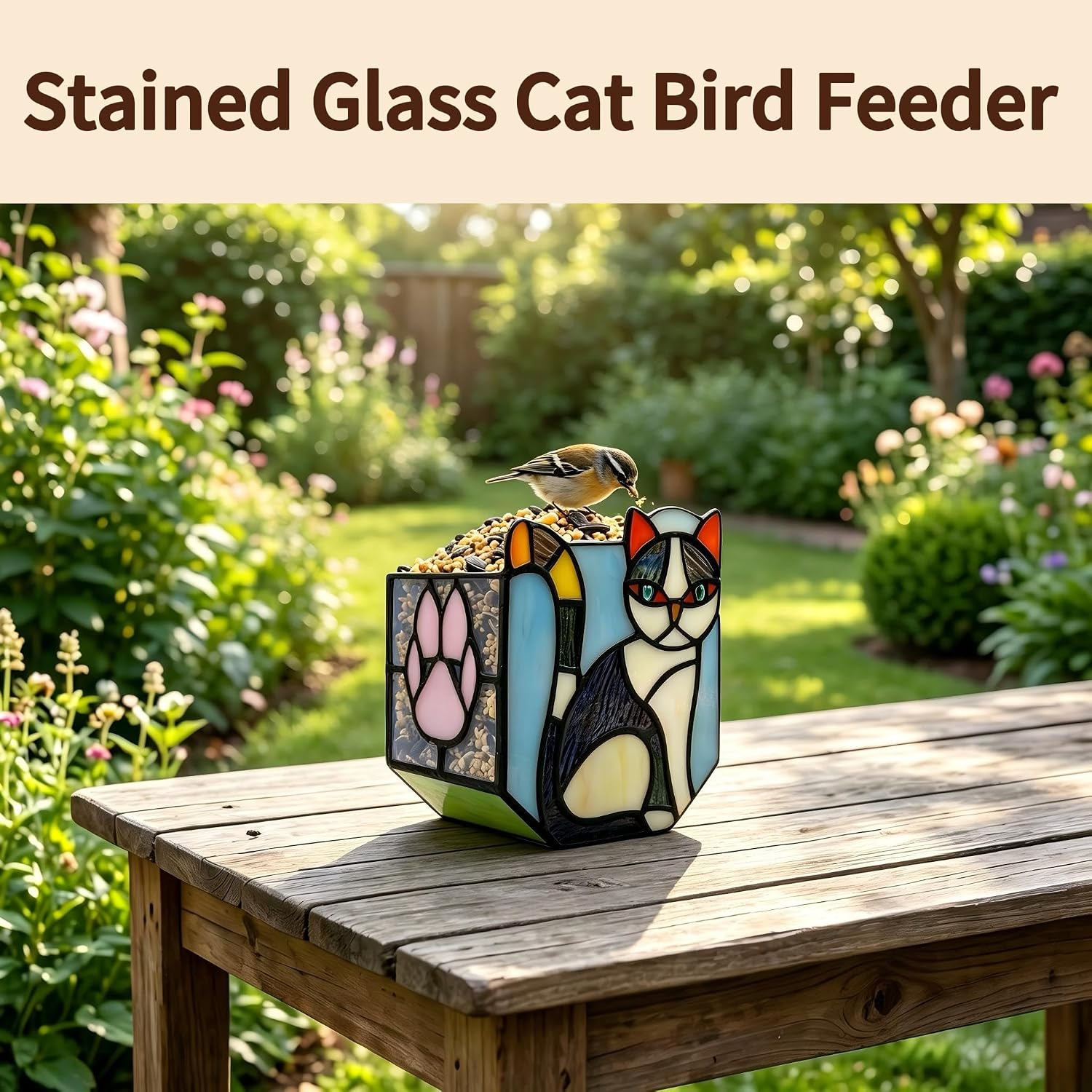 Handmade Stained Glass Indoor Plant Pot,Flower Pots with Drainage Holes,Black Orange Cat Planter Pot, Cute Succulent