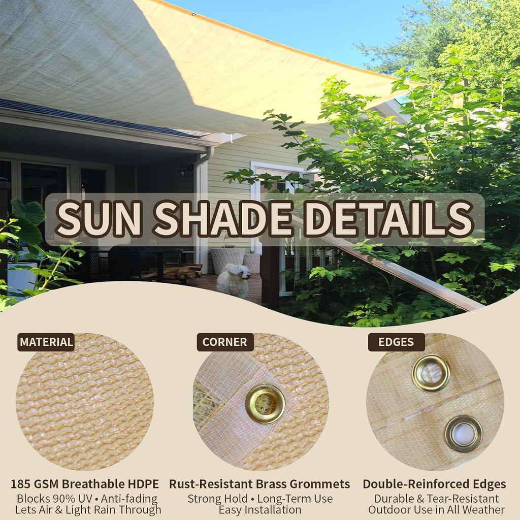 MEANCHEN 90% 12x12ft Sun Shades for Outdoor Patio Shade Cloth with Grommets Beige, Pergola Shade Cover Breathable Sun