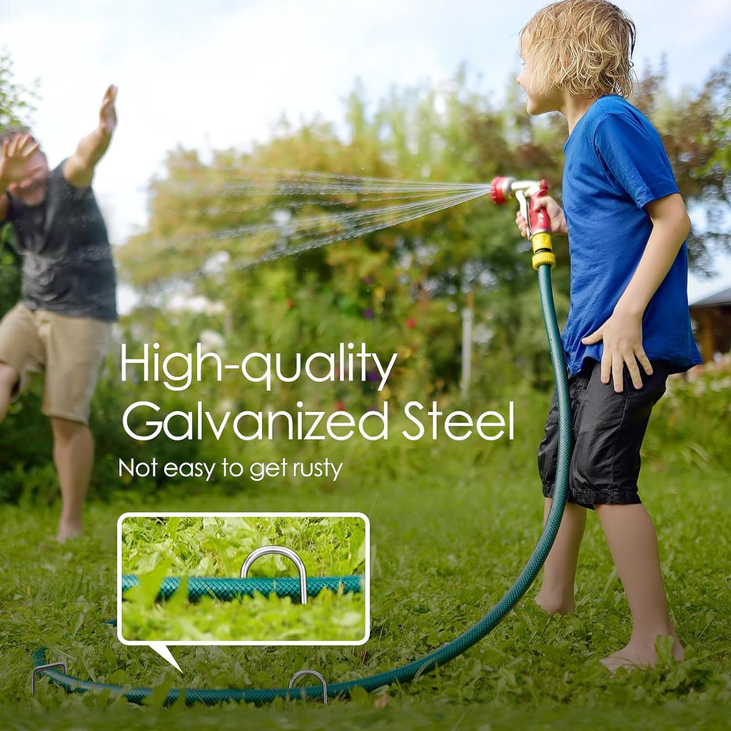 8 Inch Landscape Staples, 12/25/50/100 Pack Galvanized Garden Stakes, Heavy Duty 8 Gauge U-Shaped Ground Stakes for