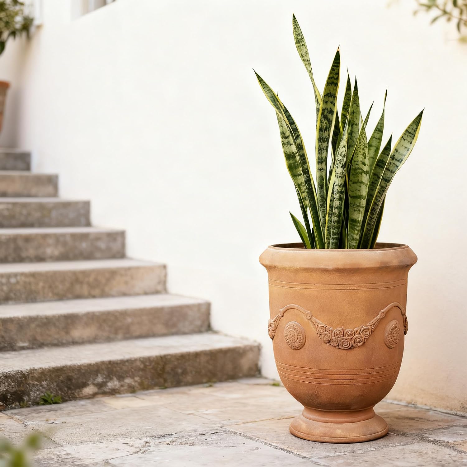 Planters for Indoor & Outdoor Plants, 16.5 Inch Large Magnesium Oxide Urn Planter with Drainage Hole, Decorative Unique