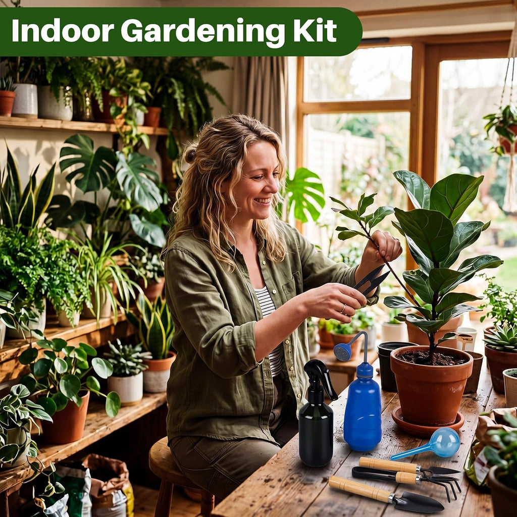 Indoor Plant Watering Can Set, 13 Pcs Garden Set with 47 oz Long Spout Can, Spray Mister, Squeeze Bottle, 6 Self