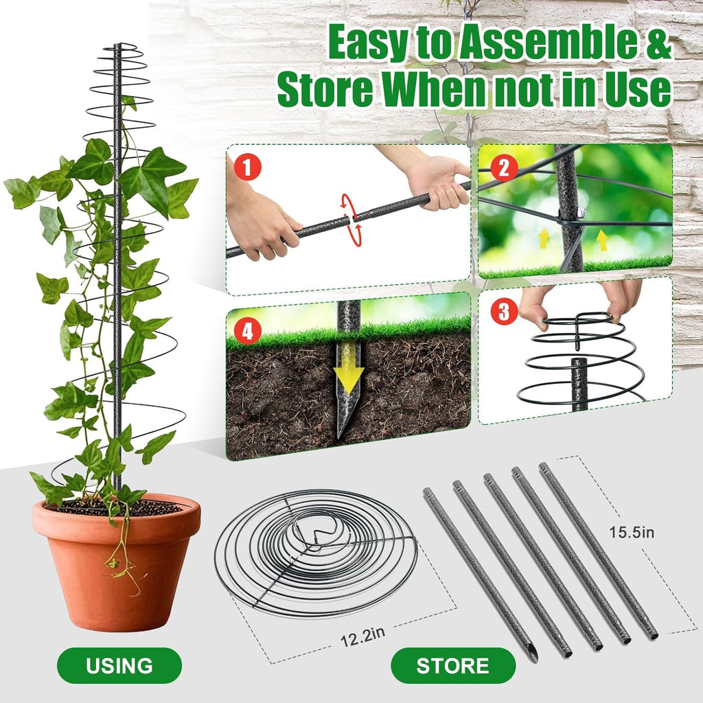 2 Pack Spiral Metal Garden Trellis for Climbing Plants Outdoor - 72" Large Heavy Duty Plant Support Tower with Center