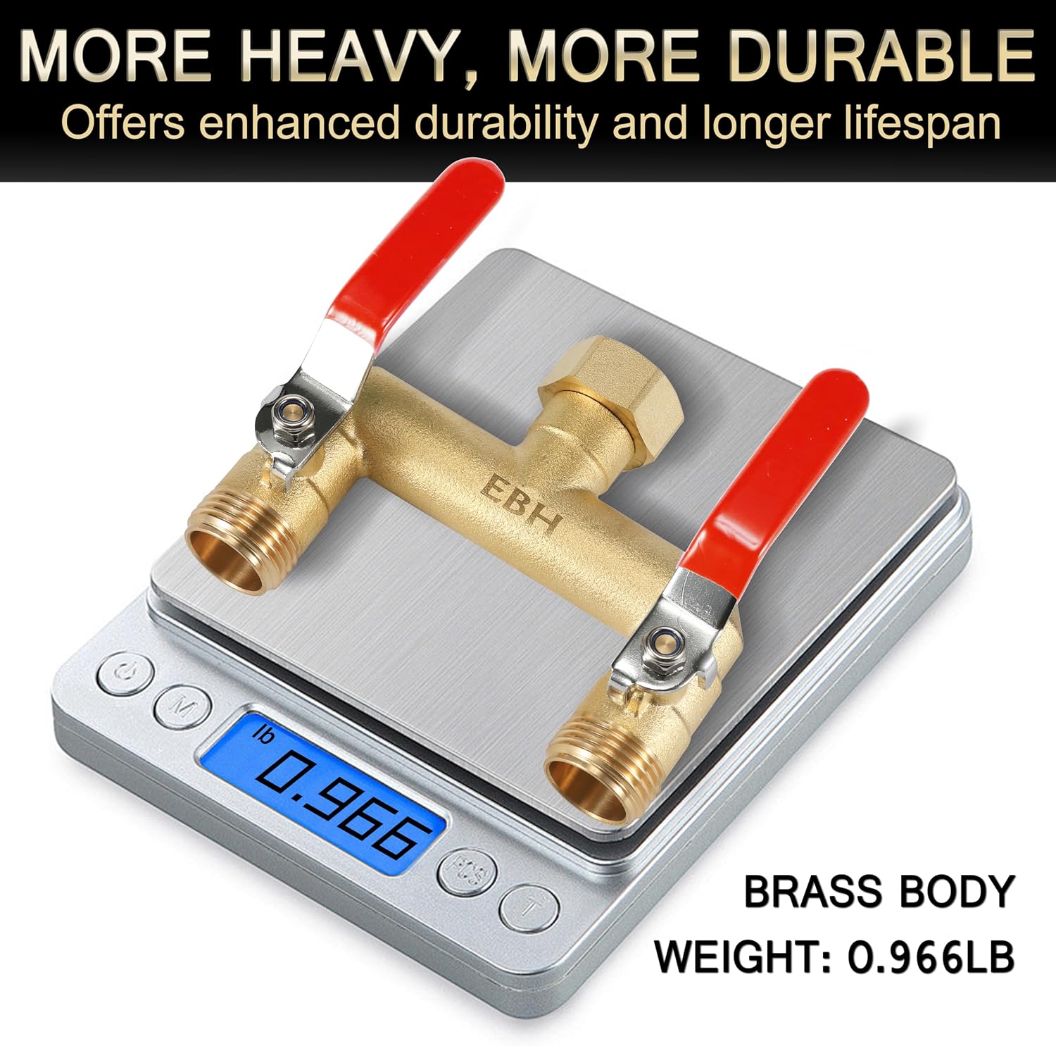 EBH Garden Hose Splitter, 2-Way Full Flow Brass Heavy Duty Outdoor Hose Manifold with Extra Long Handles Shutoff Valves