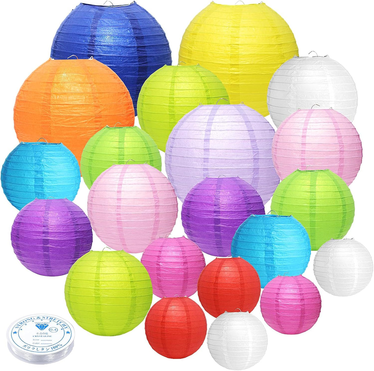 21Pcs Multicolor Paper Lanterns, 4-10in Hanging Decor, Wedding Birthday