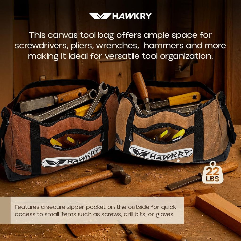 HAWKRY Heavy Duty Canvas Tool Bag Set of 2 – Waterproof Canvas Zipper Pouch, Garden Tool Bag, Construction Bags Heavy
