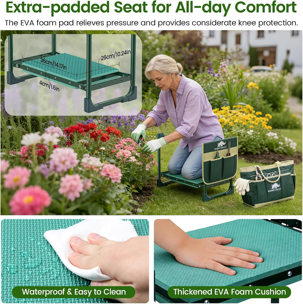 Garden Kneeler and Seat Foldable Gardening Stool Foldable Gardening Bench | Heavy Duty 2 in 4 Gardening Stool with Tool