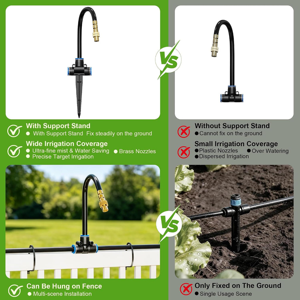 Thiswing 100 FT 360° Adjustable Irrigation System with Stake Holders | 1/4" Tubing, 16 Nozzles, Automatic Watering